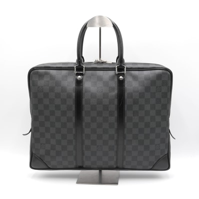 LOUIS VUITTON(ルイヴィトン)ポルト ドキュマン・ヴォワヤージュ ダミエ・グラフィット ビジネスバッグ ブリーフケース ハンドバッグ ブラック グレー PVCコーティングキャンバス レザー シルバー金具 メンズ【中古】