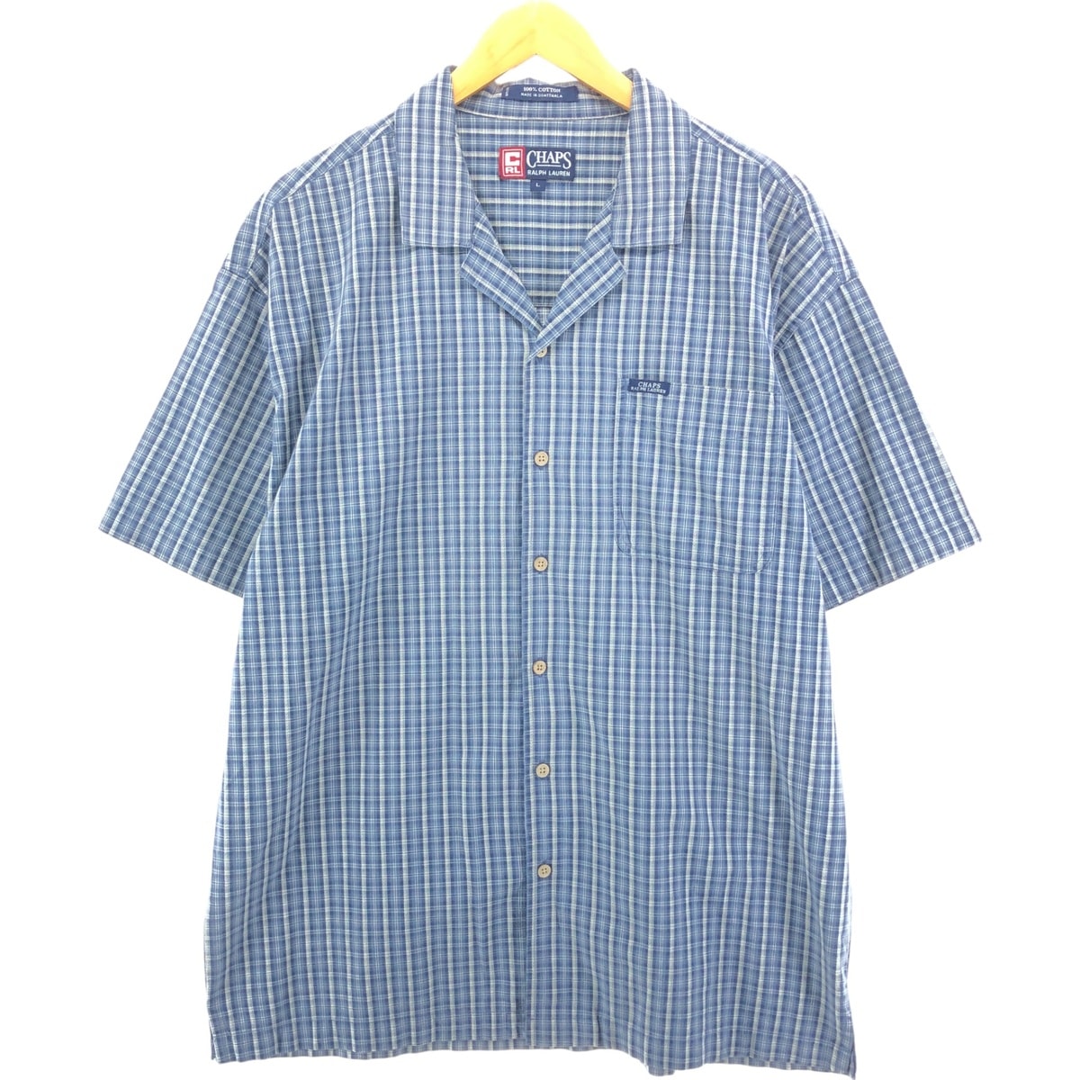 古着 90年代 ラルフローレン Ralph Lauren CHAPS チャップス チェック柄 半袖 オープンカラー コットンシャツ ボックスシャツ メンズL相当 ヴィンテージ/eaa542673