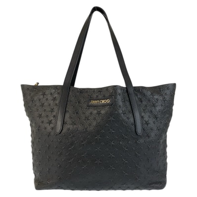 美品 JIMMY CHOO ジミーチュウ スタースタッズ ピムリコ ブラック 黒 ゴールド金具 レザー トートバッグ ショルダーバッグ 600593 【中古】