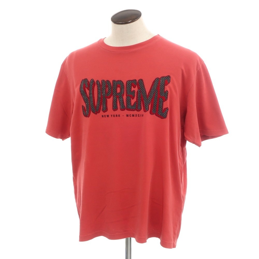 【中古】シュプリーム Supreme 2025年春夏 Flocked Washed S/S Top コットン クルーネック 半袖Tシャツ レッド【サイズL】【メンズ】