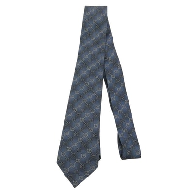 GUCCI グッチ GGロゴ総柄 シルク ネクタイ ブルー系【中古】