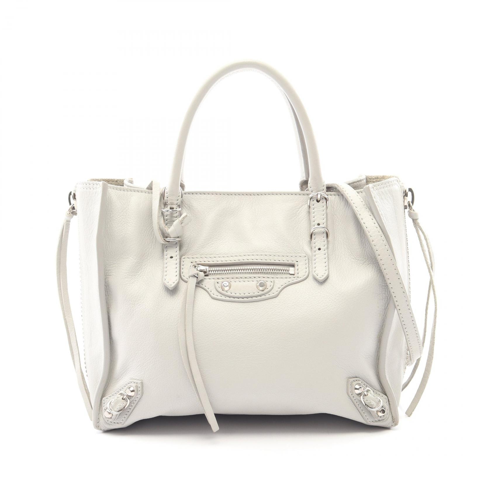 バレンシアガ BALENCIAGA ザ ペーパーミニ 2WAY ハンドバッグ バッグ レザー レディース グレー系 305572 【中古】