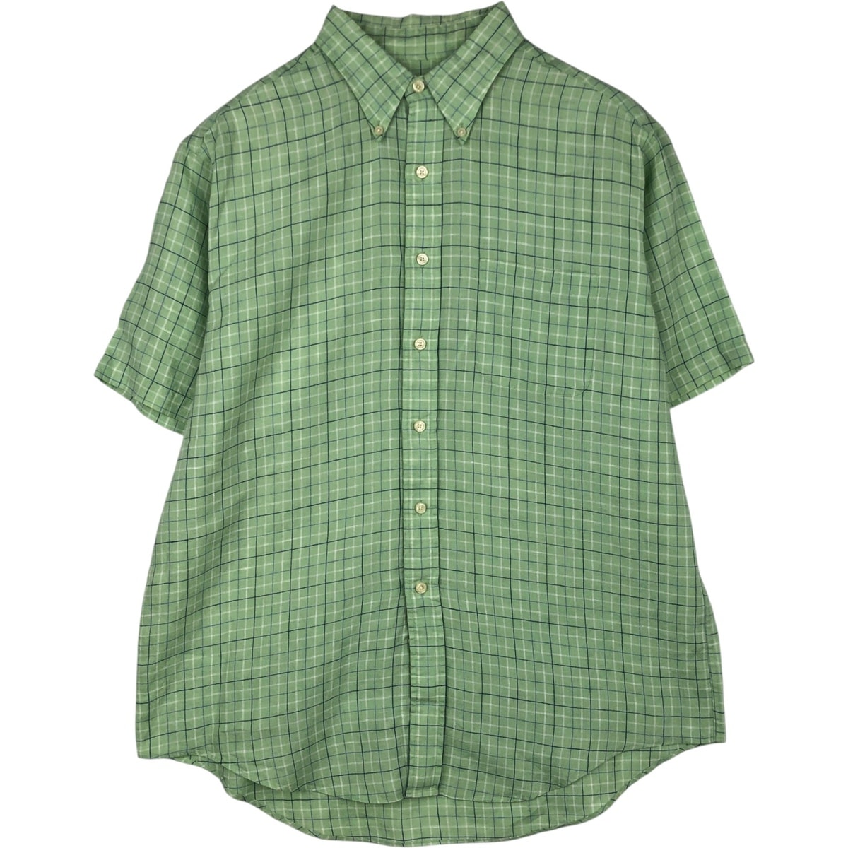 古着 ブルックスブラザーズ Brooks Brothers Est.1818 チェック柄 半袖 リネン ボタンダウンシャツ メンズL相当/eaa632134