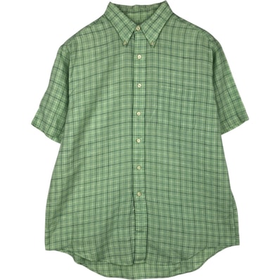 古着 ブルックスブラザーズ Brooks Brothers Est.1818 チェック柄 半袖 リネン ボタンダウンシャツ メンズL相当/eaa632134