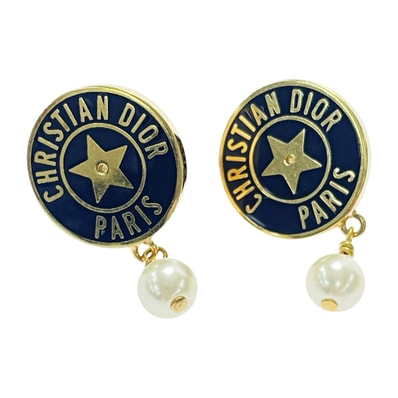 Christian Dior クリスチャンディオール ピアス E1967 ゴールド×ネイビー メッキ スター メダリオン レディース アクセサリー