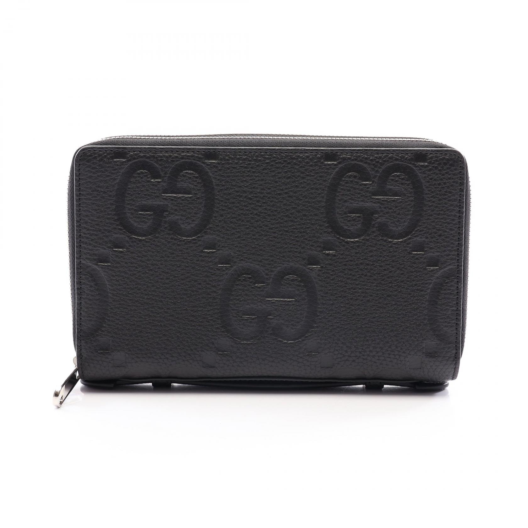 グッチ GUCCI ジャンボ GG トラベルドキュメントケース ラウンド長財布 財布 レザー メンズ ブラック系 751760 【中古】