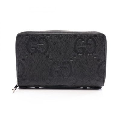 グッチ GUCCI ジャンボ GG トラベルドキュメントケース ラウンド長財布 財布 レザー メンズ ブラック系 751760 【中古】