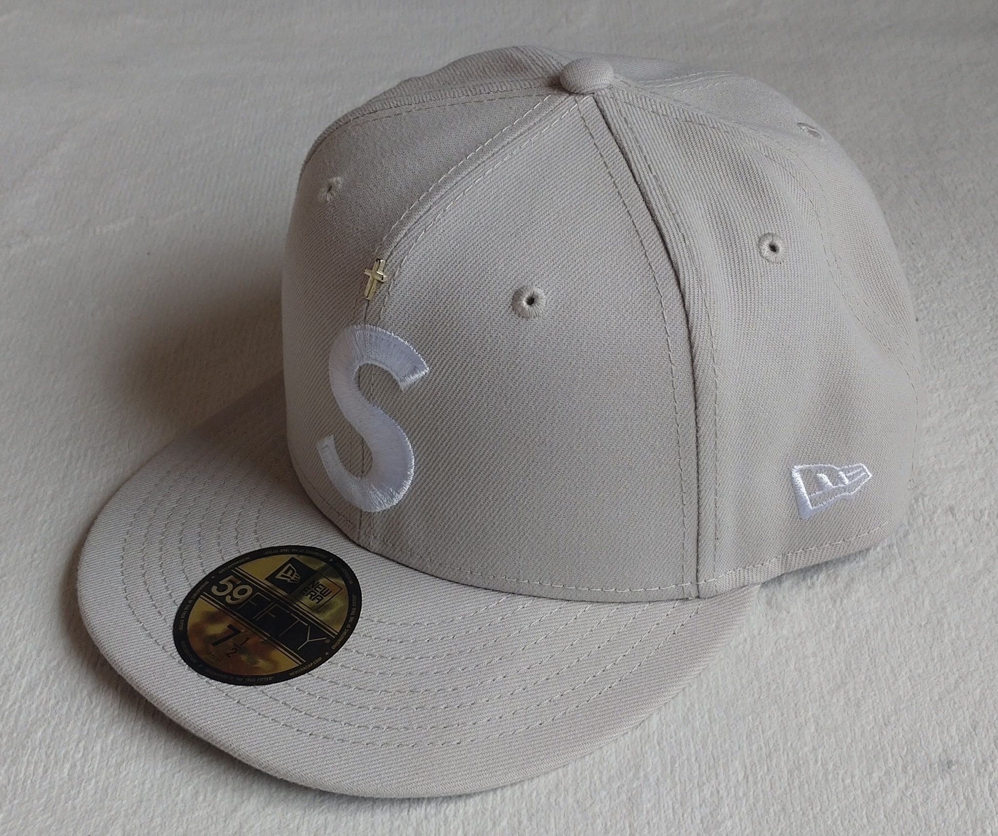 Supreme Gold Cross S Logo New Era "Stone"