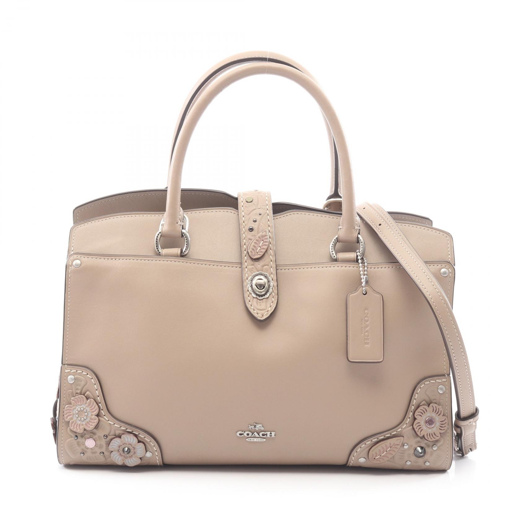 コーチ COACH マーサー サッチェル 30 ウィズ ペインテッド ティー ローズ アンド ツーリング 2WAY ハンドバッグ バッグ レザー レディース ベージュ系 12030 【中古】