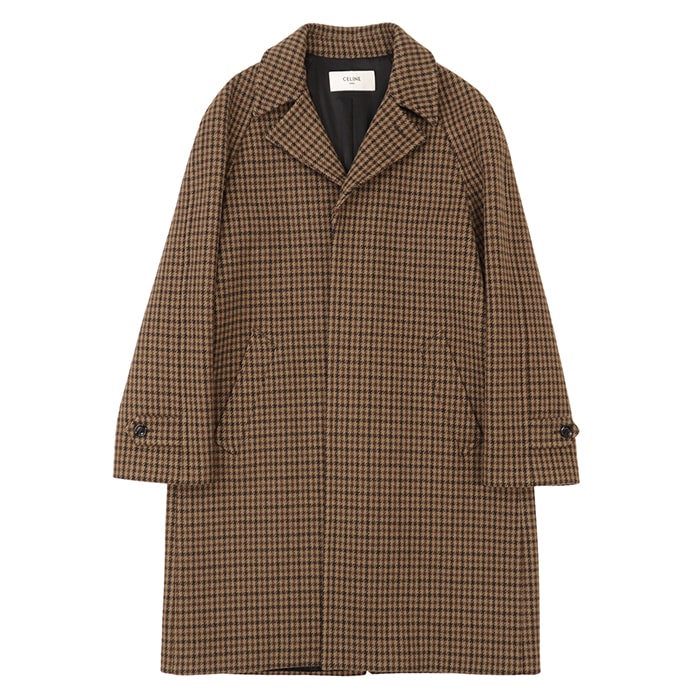 【極美品】CELINE セリーヌ チェスターコート サイズ 48 メンズ ガンクラブチェック ウールメルトン 3B シグネチャー ロゴボタン ロング丈 アウター ブラウン 茶色 イタリア製