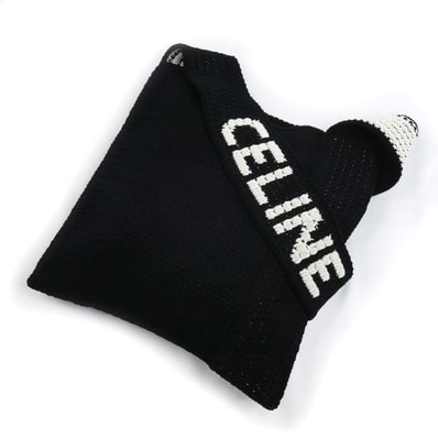 CELINE セリーヌ ロゴ クロシェ コットン ショルダーバッグ ブラック×ホワイト 2ADCS817X.38EC レディース【中古】【極美品】