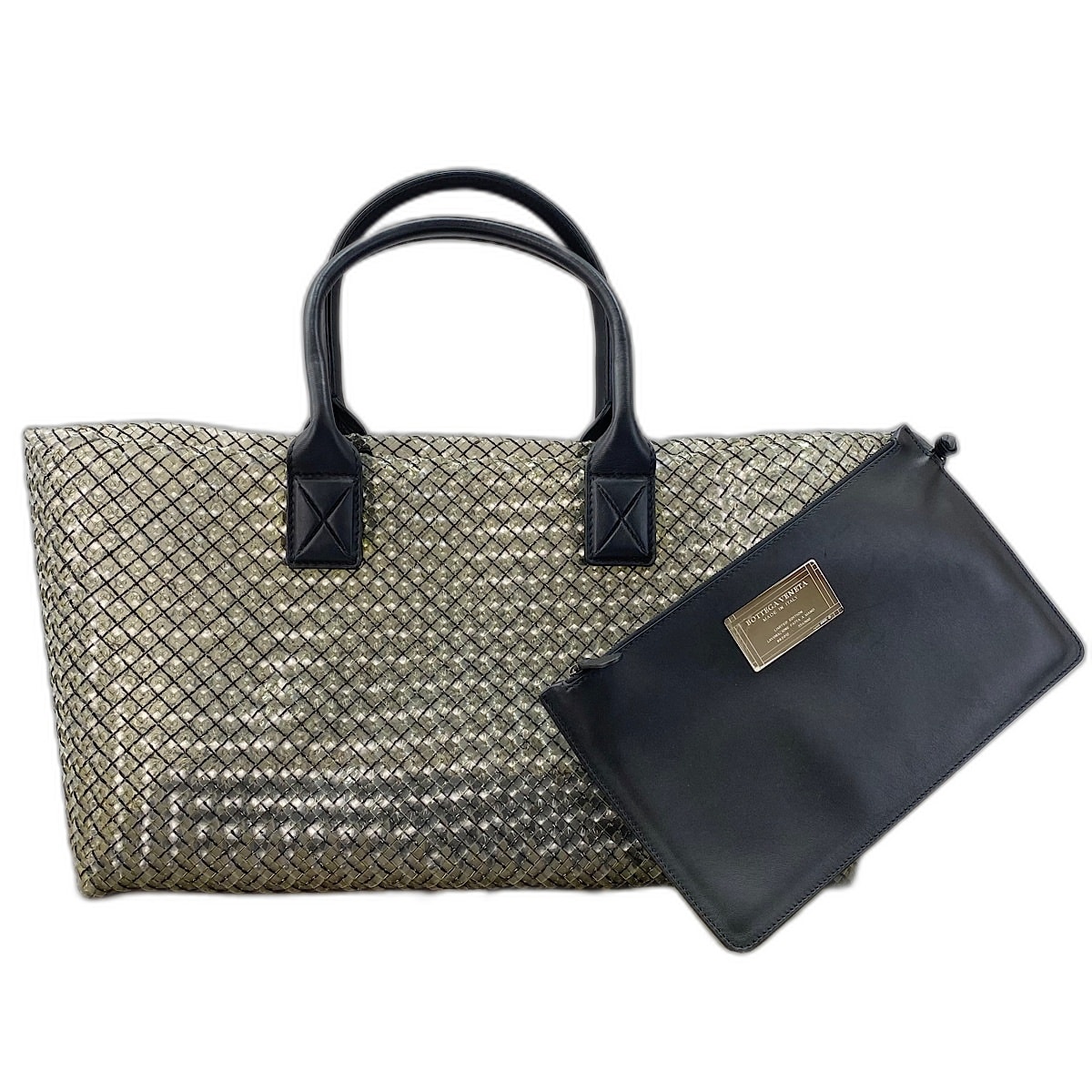 ボッテガヴェネタ BOTTEGAVENETA イントレチャート カバクリア トートバッグ PVC【中古】