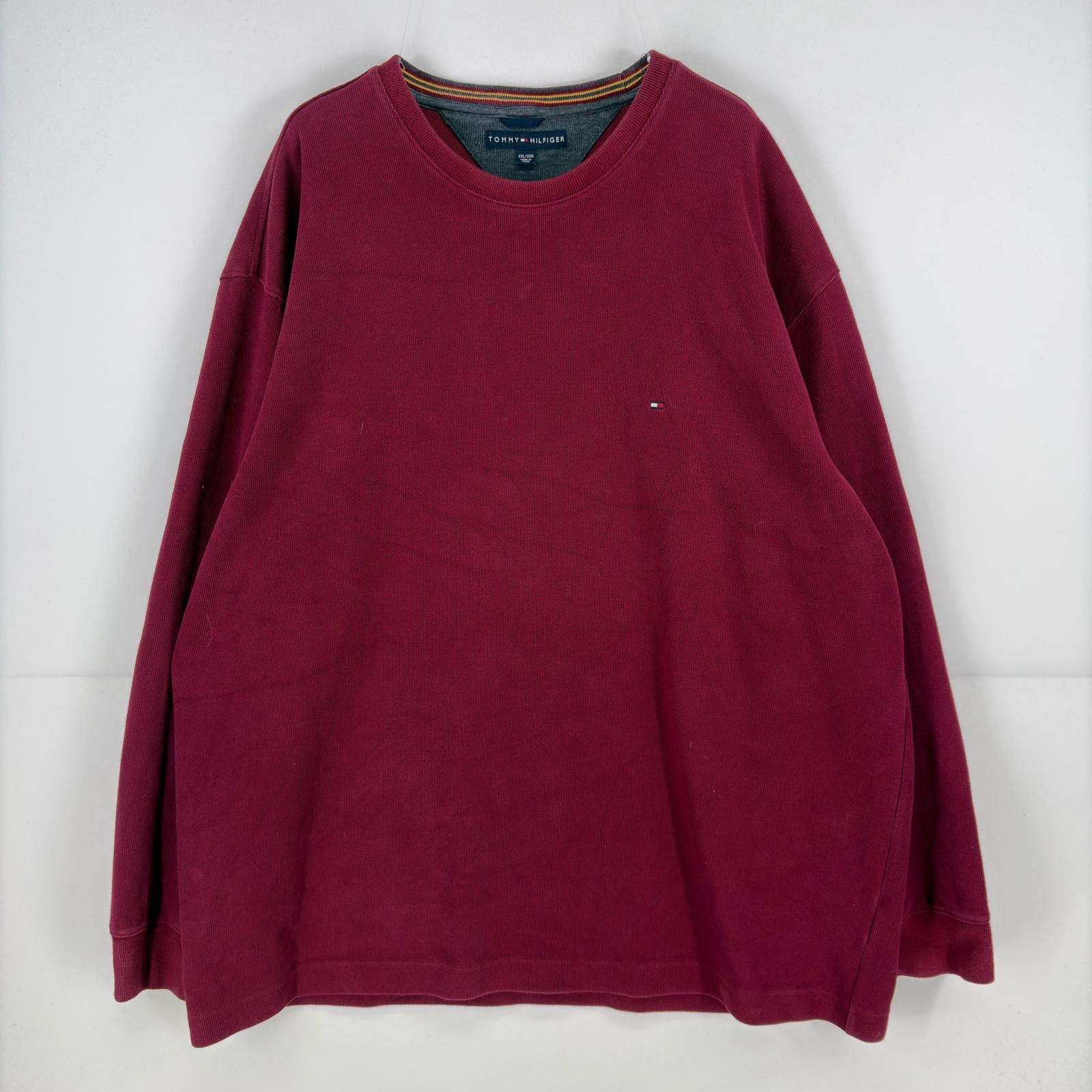 古着 トミーヒルフィガー TOMMY HILFIGER スウェット プルオーバー ワンポイント ロゴ クルーネック トレーナー 2XL  レッド系 メンズ