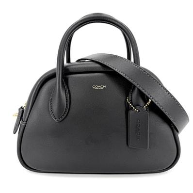 COACH コーチ 2WAY バーロウ ボウリング バッグ 肩掛け 斜め掛け ハンドバッグ ショルダーバッグ CU863 レザー ブラック 黒 ゴールド金具 レディース【中古品】