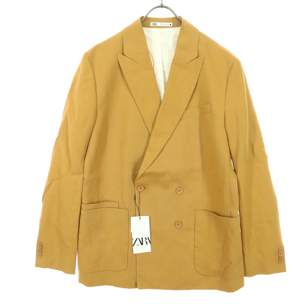 ZARA ザラ リネン 長袖 ダブル テーラードジャケット 48 オレンジ系