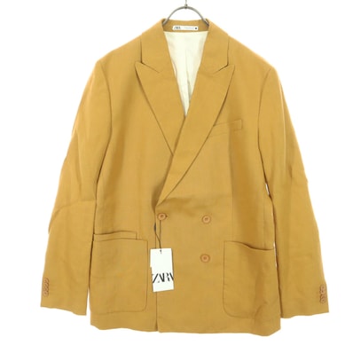 ZARA ザラ リネン 長袖 ダブル テーラードジャケット 48 オレンジ系