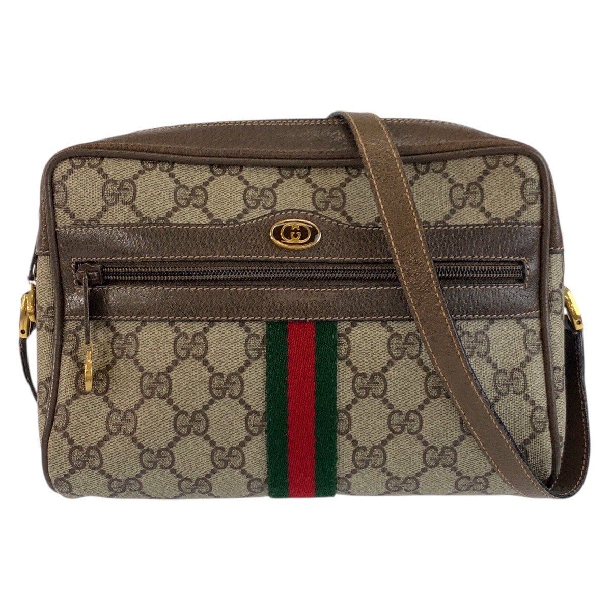 美品 GUCCI グッチ ヴィンテージ シェリーライン ベージュ ブラウン ゴールド金具 GGスプリームキャンバス レザー/ ショルダーバッグ ポシェット 603334 【中古】