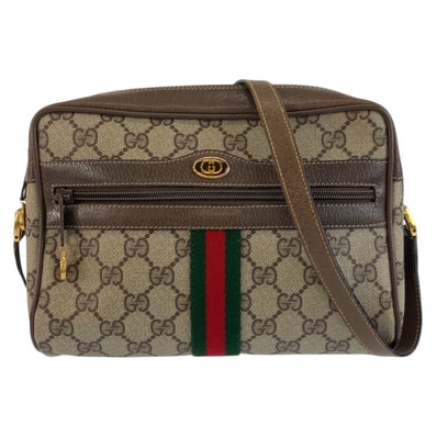 美品 GUCCI グッチ ヴィンテージ シェリーライン ベージュ ブラウン ゴールド金具 GGスプリームキャンバス レザー/ ショルダーバッグ ポシェット 603334 【中古】