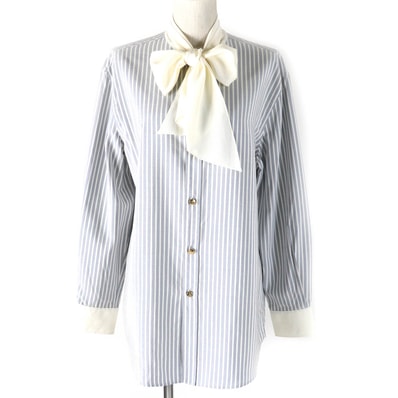 美品 セリーヌ 長袖シャツ ブルー ホワイト レディース 38 2C904562T