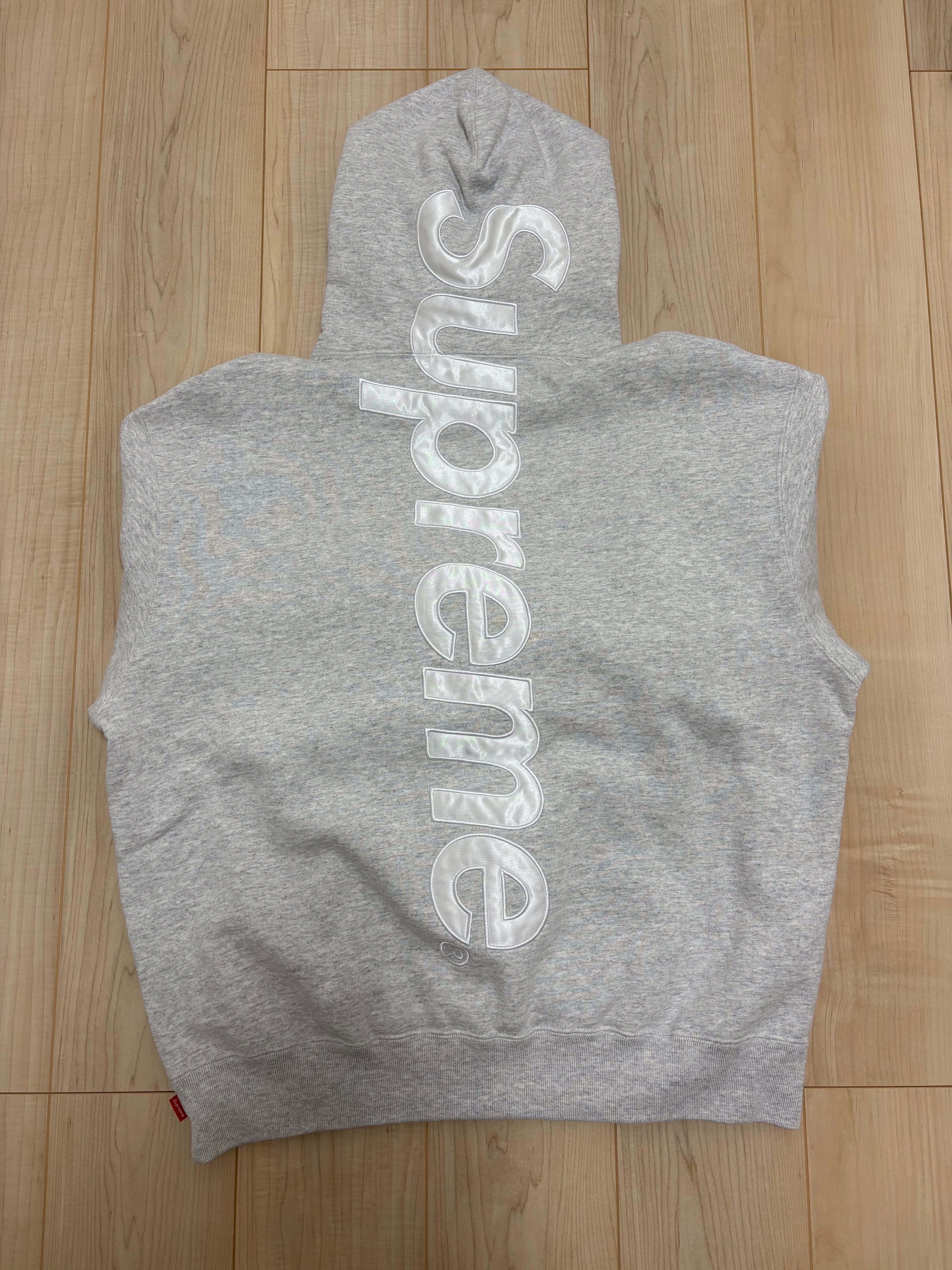 Supreme Satin Applique Hooded Sweatshirt "Ash Grey"