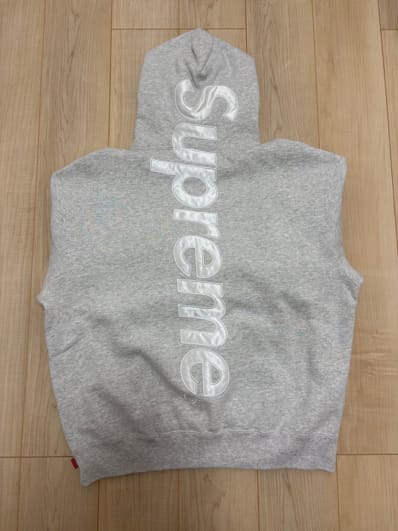Supreme Satin Applique Hooded Sweatshirt "Ash Grey"