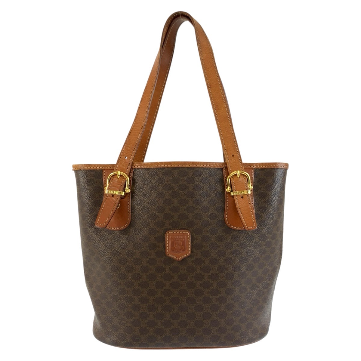 CELINE セリーヌ ヴィンテージ マカダム ブラウン ゴールド金具 PVC レザー/ トートバッグ ショルダーバッグ 604801 【中古】
