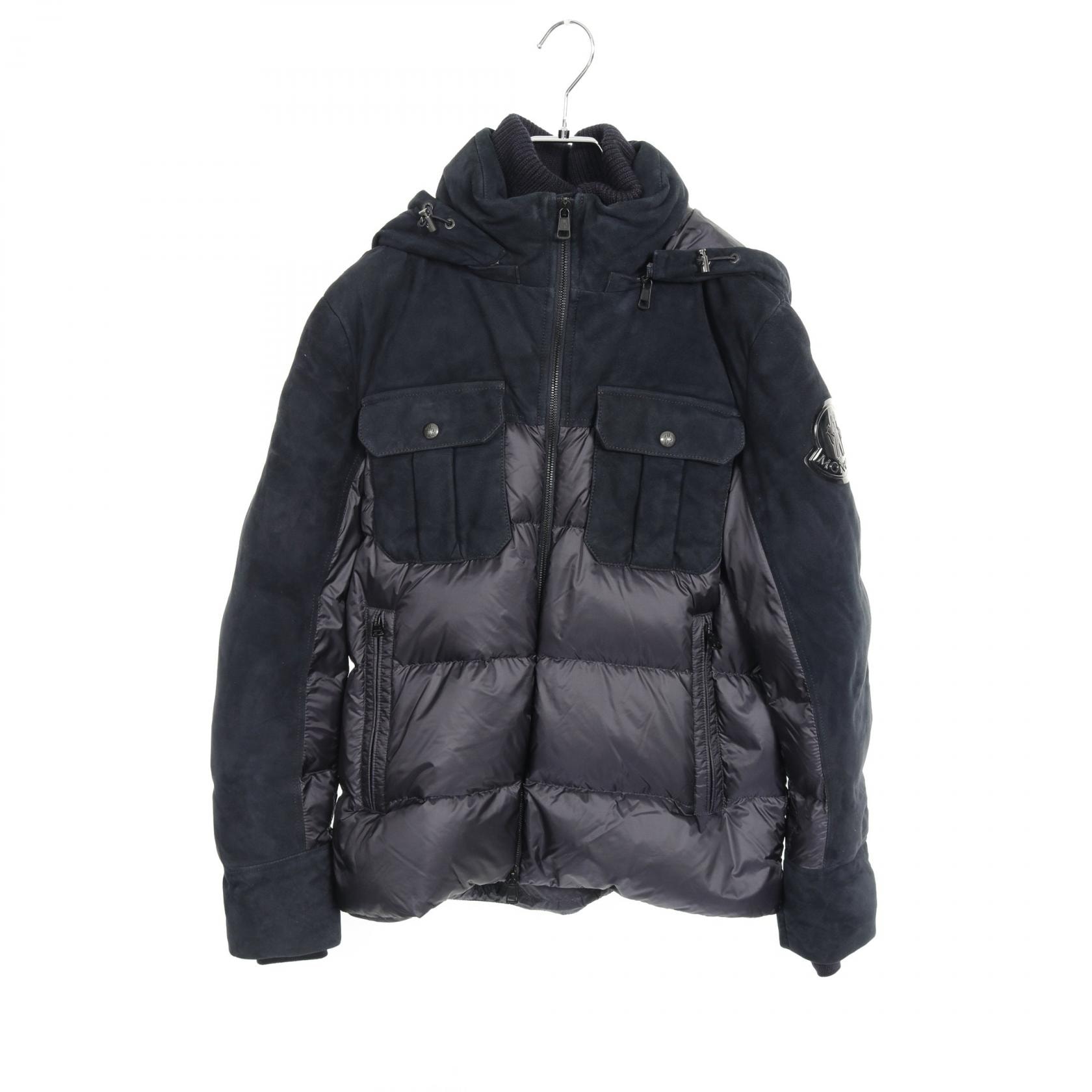 モンクレール MONCLER LAUTERAARHORN ダウンジャケット 衣料品 アウター ナイロン ラムレザー メンズ ネイビー系 【中古】