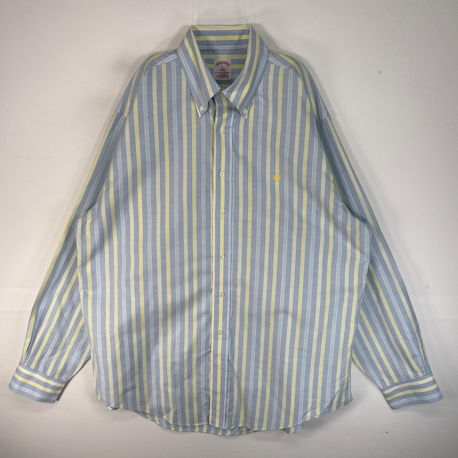 古着 ブルックスブラザーズ Brooks Brothers 長袖シャツ ロゴ 刺繍 ストライプ 346 L ブルー系 マルチカラー メンズ