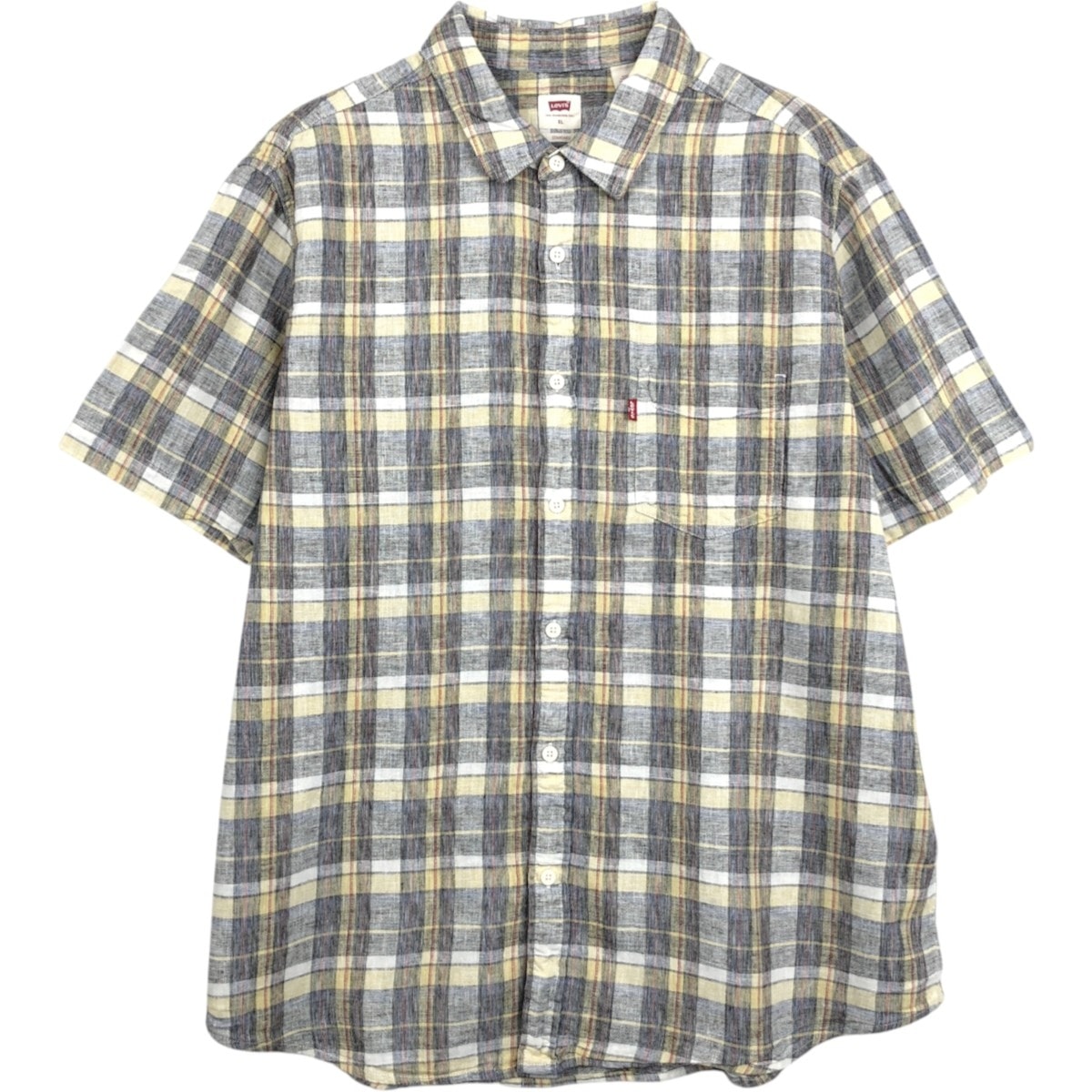 古着 リーバイス Levi's STANDARD チェック柄 半袖 リネン×コットンシャツ メンズXL相当/eaa668138