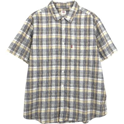 古着 リーバイス Levi's STANDARD チェック柄 半袖 リネン×コットンシャツ メンズXL相当/eaa668138