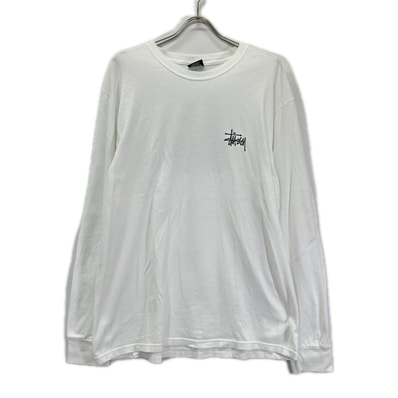 ステューシー ホワイト コットン 長袖 ロゴTシャツ L