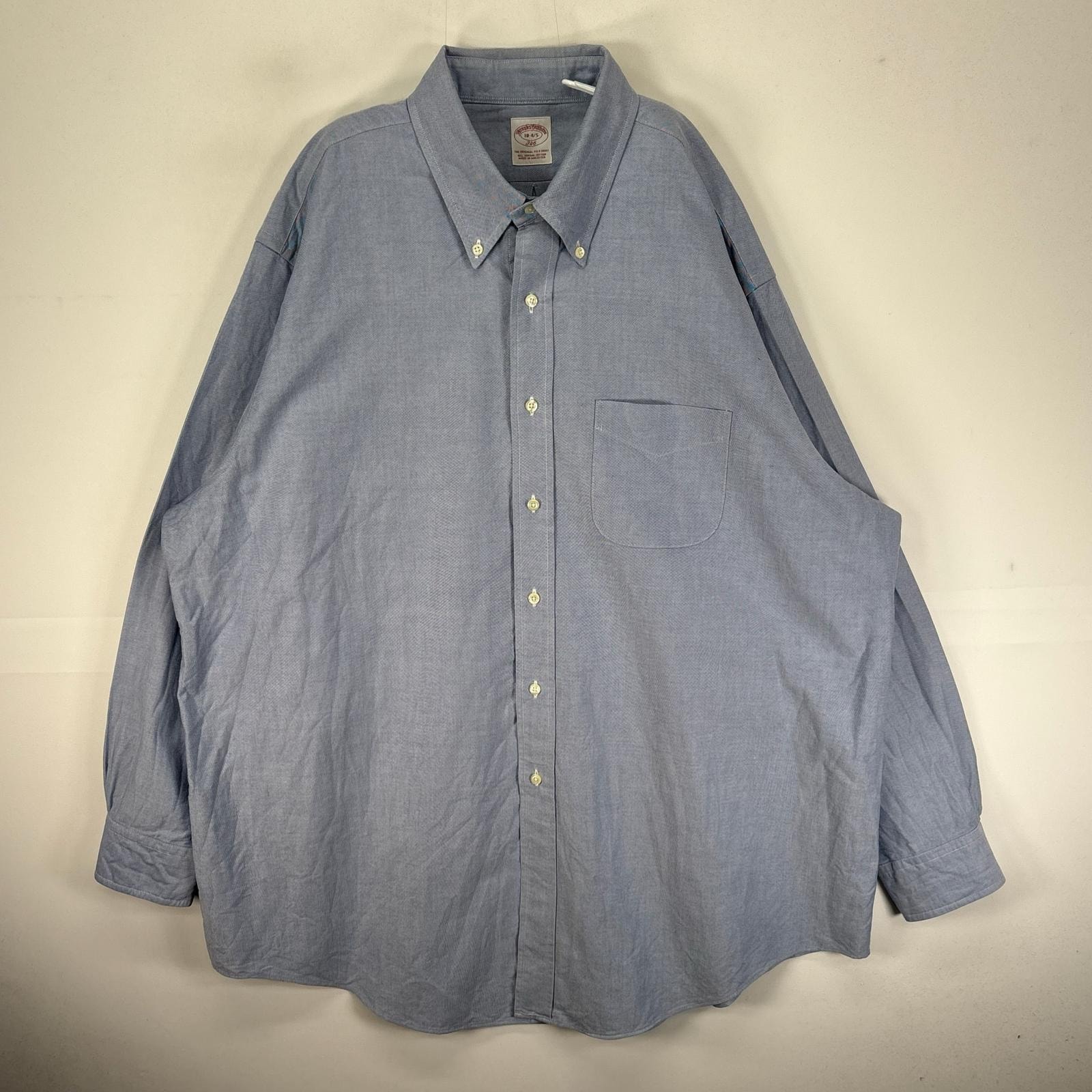 古着 ブルックスブラザーズ Brooks Brothers 長袖シャツ ボタンダウン 346 胸ポケット 2XL  ブルー系 無地 メンズ