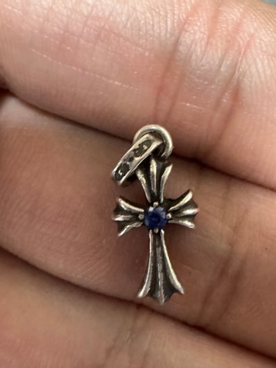 Chrome Hearts Baby Fat Cross Charm Sapphire "Silver"