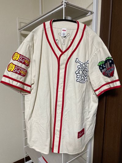 Supreme Patches Denim Baseball Jersey "Natural"