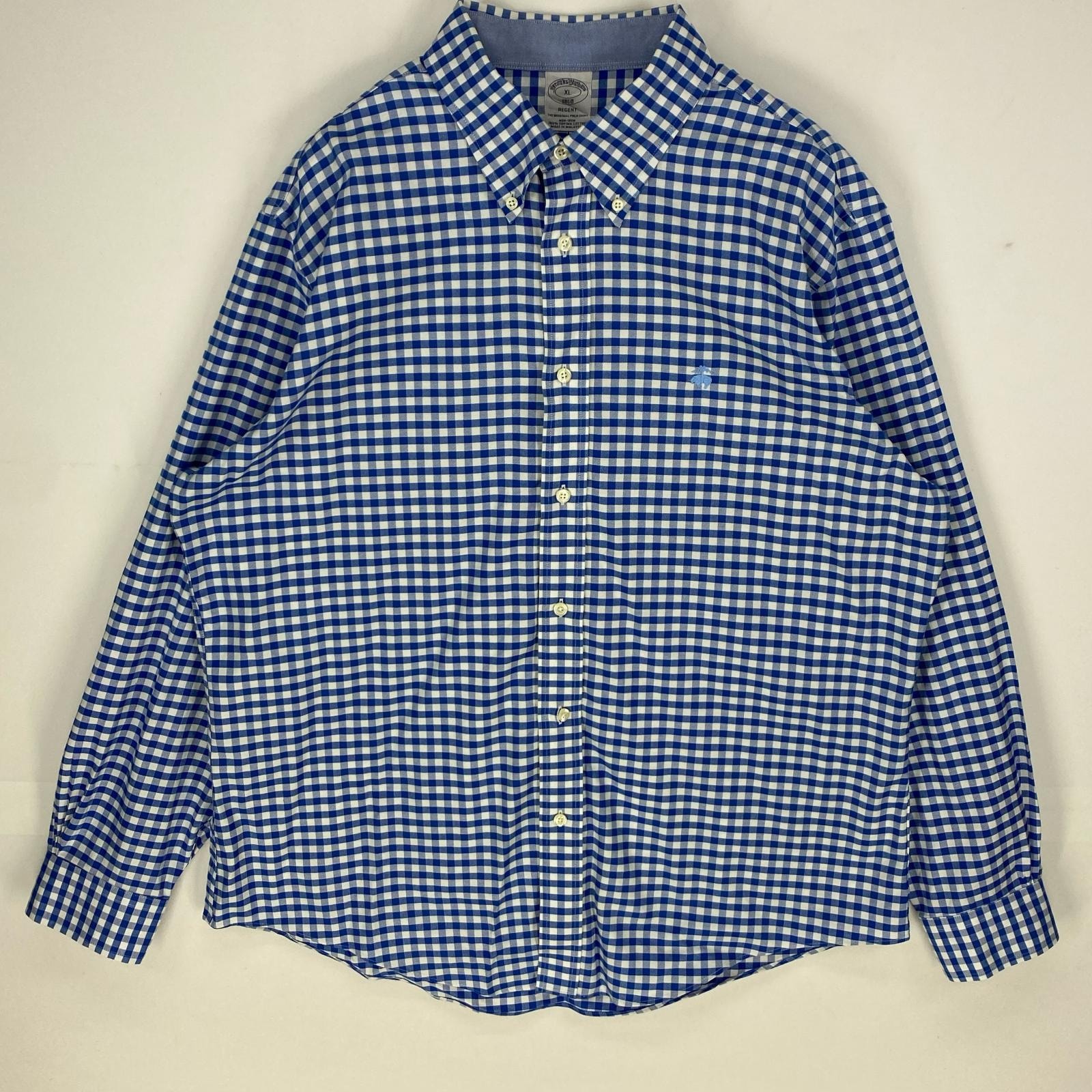 古着 ブルックスブラザーズ Brooks Brothers 長袖シャツ ボタンダウン ワンポイント REGENT XL  ブルー系 チェック メンズ