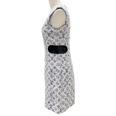 ルイヴィトン LOUIS VUITTON モノグラム ワンピース ホワイト ブルー 白 ノースリーブ ツイード