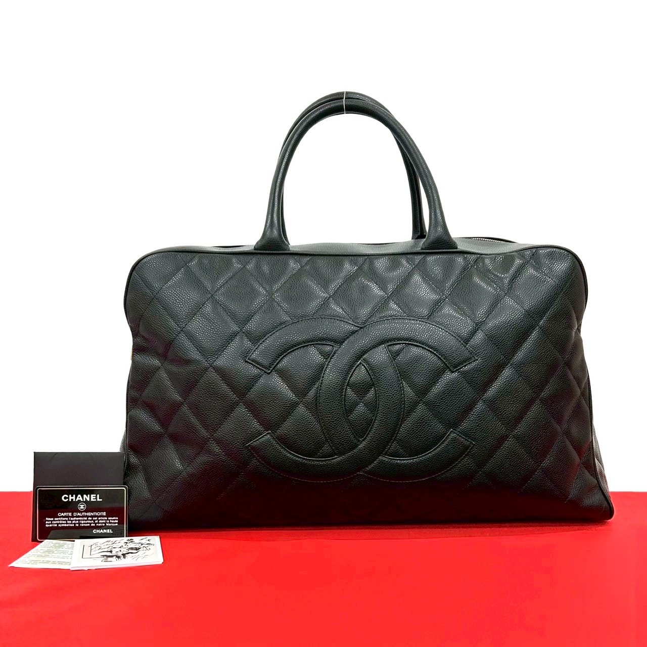 CHANEL シャネル マトラッセ ココマーク キャビアスキン ボストンバッグ ブラック
 84169