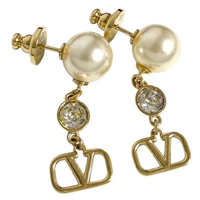 ヴァレンティノ レディース Vロゴシグネチャー ドロップ ピアス フェイクパール