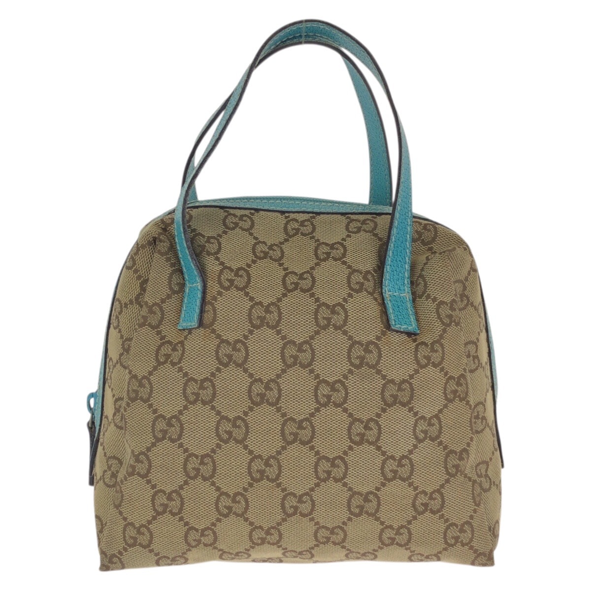 美品 GUCCI グッチ ベージュ ライトブルー シルバー金具 GGキャンバス レザー/ ハンドバッグ アクセサリーポーチ バニティバッグ 601498 【中古】