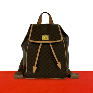CELINE セリーヌ マカダム ブラゾン トリオンフ 柄 ロゴ リング金具 レザー PVC リュックサック ブラウン
38566