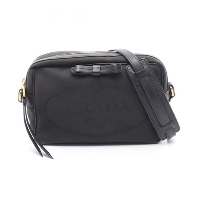 プラダ PRADA TESSUTO SOFT CALF ショルダーバッグ バッグ キャンバス レザー レディース ブラック系 1BH089 【中古】
