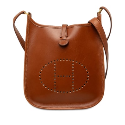 エルメス エブリンTPM 斜め掛け ショルダーバッグ □F 2002 ブラウン ゴールド金具 ボックスカーフ レディース HERMES 【中古】