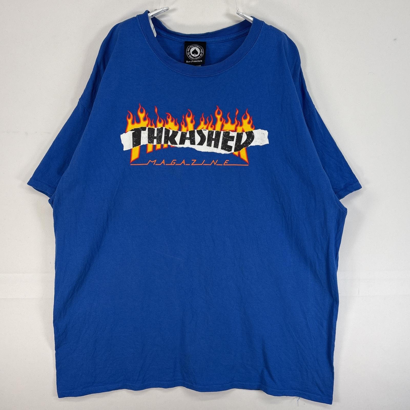 古着 スラッシャー THRASHER 半袖Tシャツ 肉厚 大きいサイズ プリント ロゴ スケボー XL ブルー メンズ