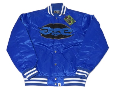 BAPE Ape Relaxed Fit Nylon Varsity Jacket Blue