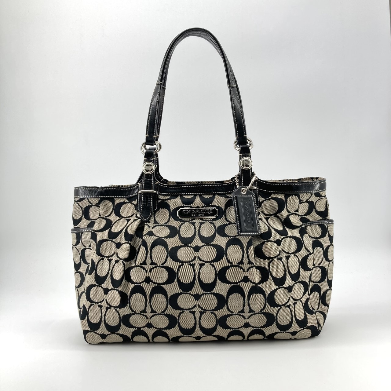 COACH(コーチ) キャンバス地 レザー F15146 トートバッグ ブラック×グレー