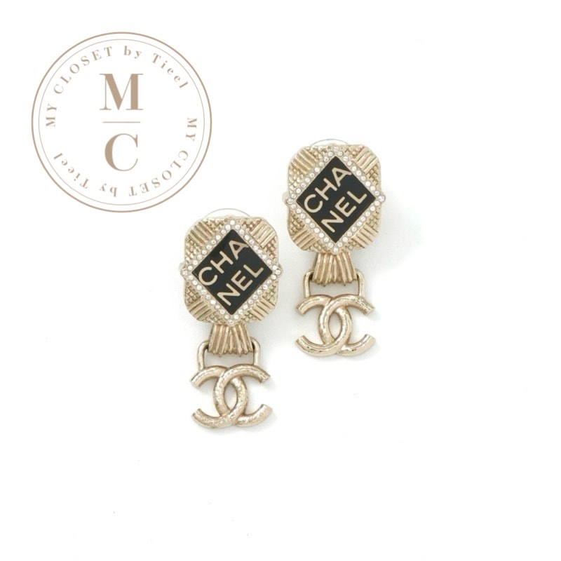 シャネル CHANEL ピアス ココマーク ロゴ ラインストーン ゴールド ブラック