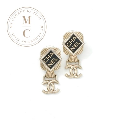 シャネル CHANEL ピアス ココマーク ロゴ ラインストーン ゴールド ブラック