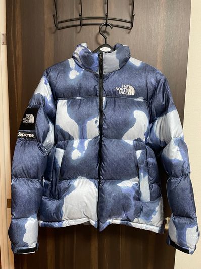 Supreme x The North Face Bleached Denim Print Nuptse Jacket "Indigo"