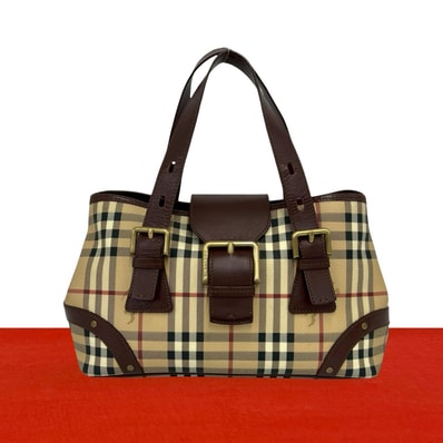 BURBERRY バーバリー ノバチェック 柄 PVC レザー ハンドバッグ ベージュ
18077