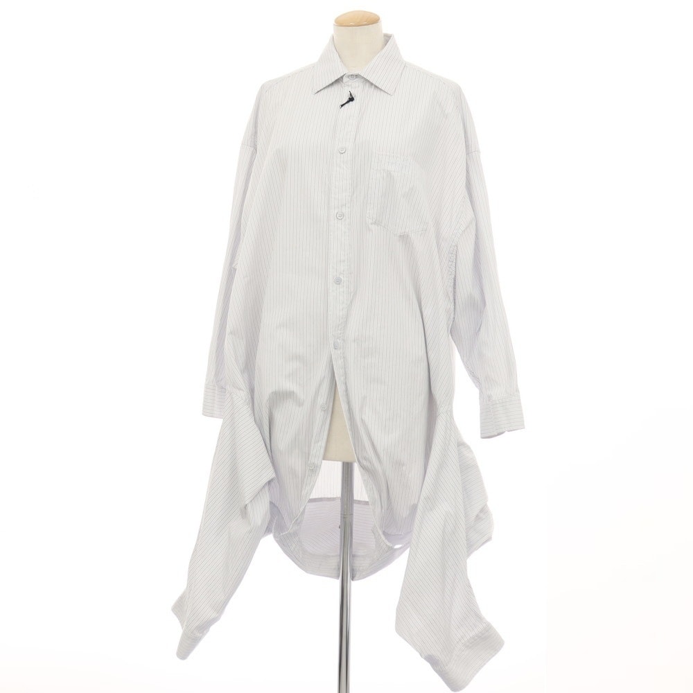 【中古】バレンシアガ BALENCIAGA コットン ストライプ カジュアルシャツ ライトブルーxブラック【サイズ1】【レディース】